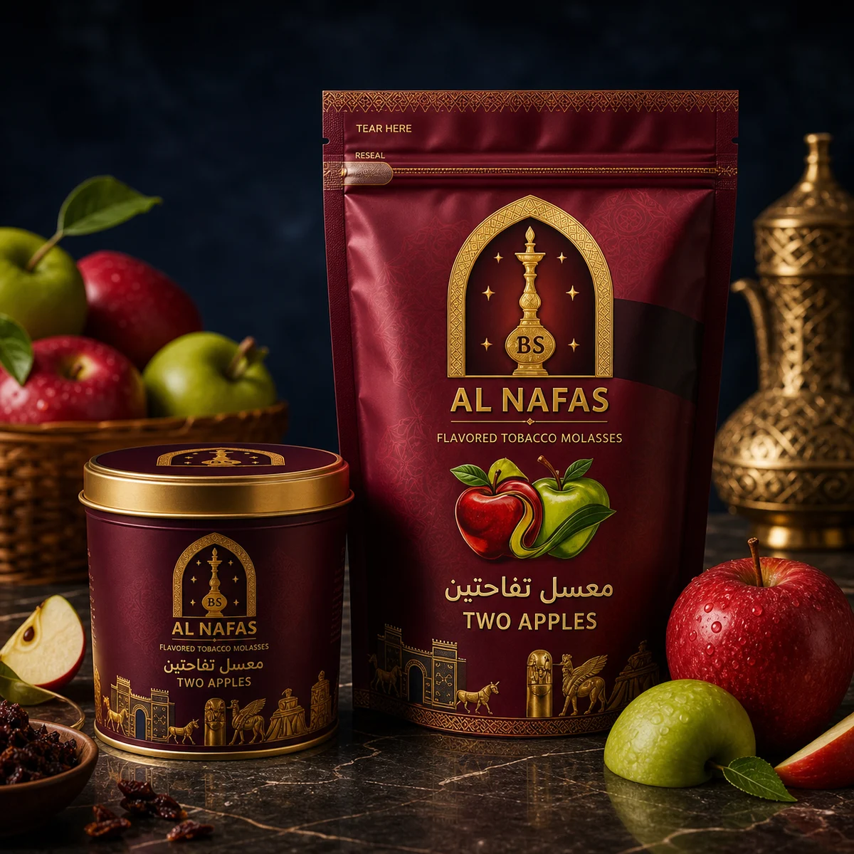 BS AL NAFAS two apples molasses product branding