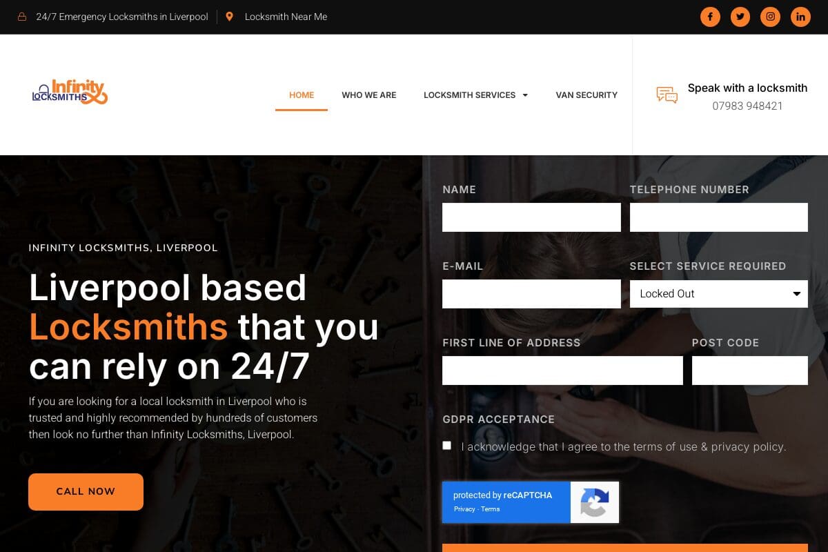 Infinity Locksmiths website screenshot